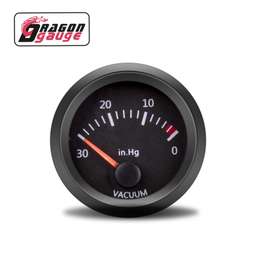 Dragon Gauge Universal Electrical 2'' 52mm Needle Pointer Black Auto Vacuum Gauge Meter -30~0 in.hg W/ Sensor for Car 12v