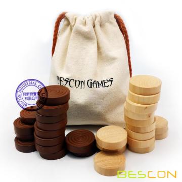 Bescon 1-3/16 inch Classic Carved Stackable Wooden Checkers in Natural Wood and Brown Color (30 pieces) - With Drawstring Cloth