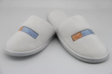 Velour Hotel Closed Toe Slippers With Embroidery Logo