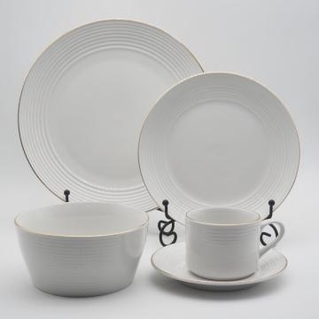 White Embossed fine china dinner set, luxury porcelain dinner set, Chinese fine porcelain dinner set