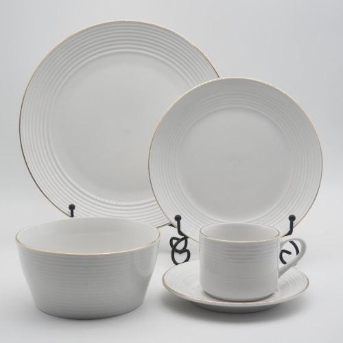 Conjunto de jantar de porcelana de porcelana de luxo em relevamento branco, conjunto de jantar chinês de porcelana fina de porcelana