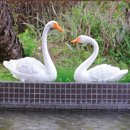 Lifelike Fiberglass LED Swans: High-Quality Marine Animal Sculptures for Amusement Park Decor