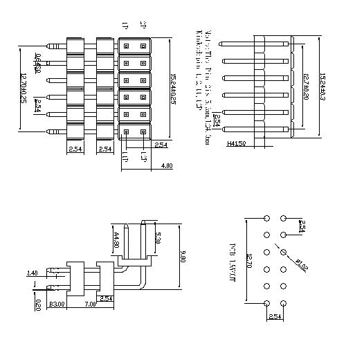 2.54 mm Pin Header Three Plastic,Angle 90 Degrees PHEUS05-XXDXXX