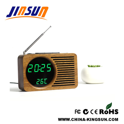 Jam LED Kayu Dengan Radio FM Moden