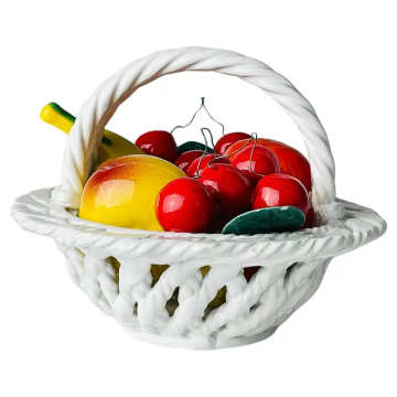 Canasta de frutas de cerámica italiana vintage de la década de 1970
