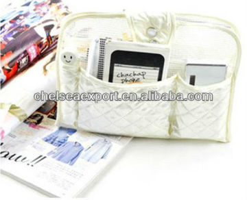 simple but fashion sundries satin quilted bag organiser with key mobile phone holder