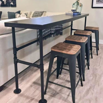 6 Seater Commercial Wood Top Metal Leg Bar Table