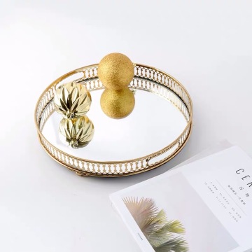 Luxury Gold Decorative Home Accessories Round Mirror Tea Coffee Wine Serving Tray
