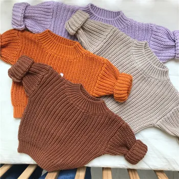 Newborn Baby Boys and Girls 100% Cotton Knitted Sweaters for Autumn and Winter - Crewneck Pullovers