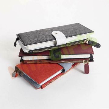 Custom Pu Leather Journal Binding Notebook Cover with Zippered Pockets and Credit Card Slot for Hobonichi Weeks