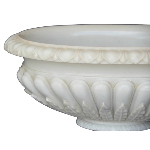 Handcrafted Marble Urn Planter with Scalloped Detail