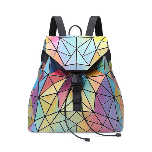 Travel Backpack Drawstring waterproof travel geometric lattice foldable luxury color change girl backpack bag Factory