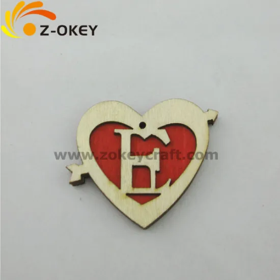 latest style Wood silk screen printing key chain heart shape decoration pieces