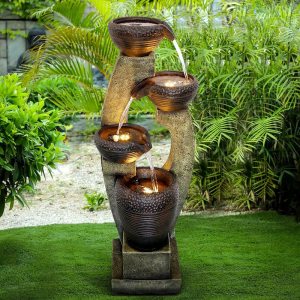 4 Crocks Fountains de jardin extérieur avec lumière LED