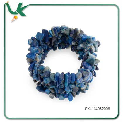 Wholesale Woven Gemstone Chips Blue Stretch Lapis Lazuli Bracelet