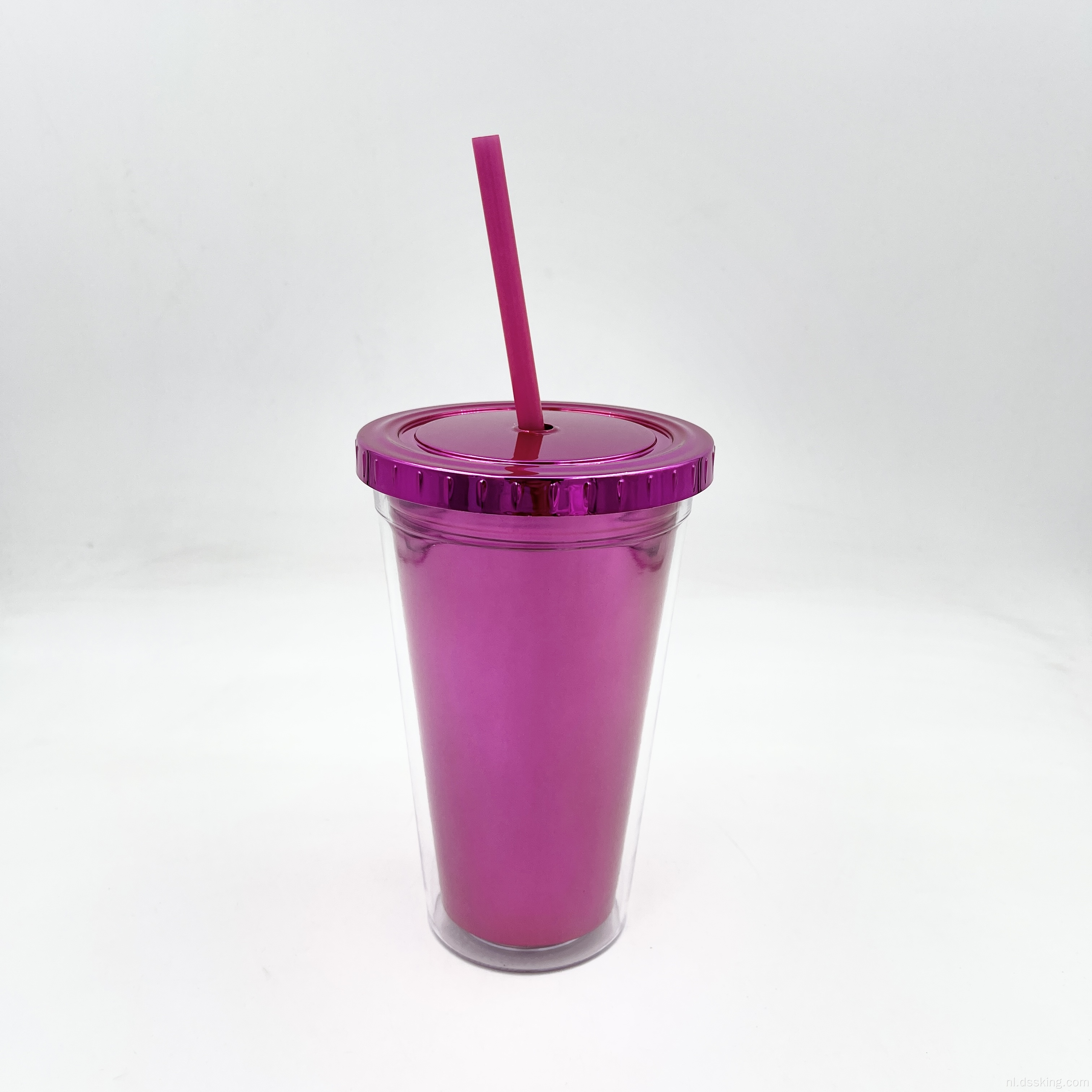 Eco Friendly BPA Free Tumbler 16oz 500 ml UV Coating Plastic dubbele wandtuimelaar met stro