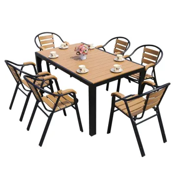 restaurant outdoor wood seat table chairs plastic