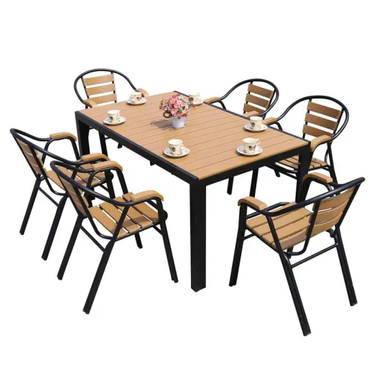 restaurant outdoor wood seat table chairs plastic