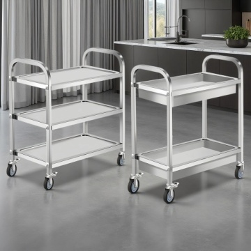 Mobile Kitchen Cart with Three Tier Design for Food Handling
