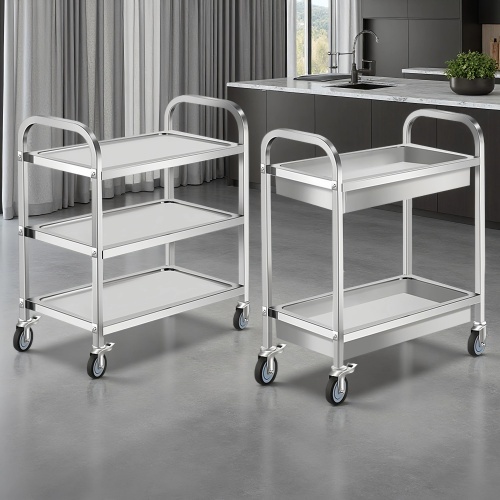 Mobile Kitchen Cart with Three Tier Design for Food Handling