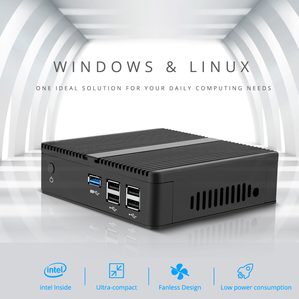 Mini Desktop PC Intel Celeron J1900 Quad-Cores Windows 10 Linux DDR3L mSATA SSD HDMI VGA 5*USB WiFi Gigabit LAN HTPC Fanless