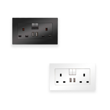 Bingoelec 146mm Double UK Socket 13A مع 2 USB ، لوحة الحائط ، النوع G ، مؤشر