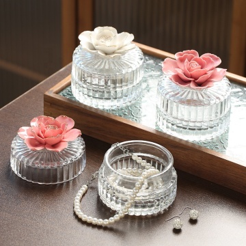 European Style Glass Butterfly Jar with Ceramic Flower Lid - Creative Home Storage & Jewelry Box
