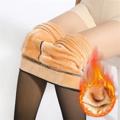 Women's High Waist Thickened Winter Tights - Nylon, Seamless, Shiny Sheer Illusion & Fleece Lining