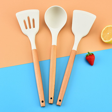 Wooden Handle Silicone Spatula for Cooking - Leak-Proof Spoon Utensil