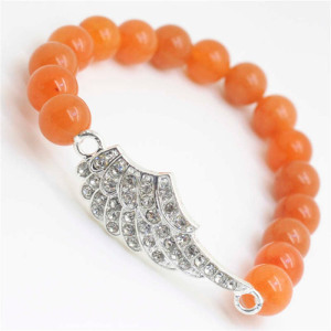 Red Aventurine Gemstone Bracelet with Diamante alloy Wing Piece