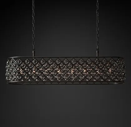 American Spencer Rectangular Chandelier 61" Matt Black Oval Dining Chandelier