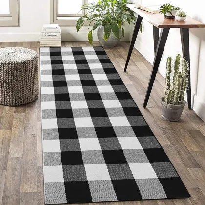 Decorative Anti-Slip Runner: Plaid Checkered Kitchen Rugs