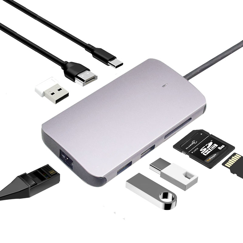 اكتب C إلى HDMI / SD / TF / USB3.0 / PD / LAN