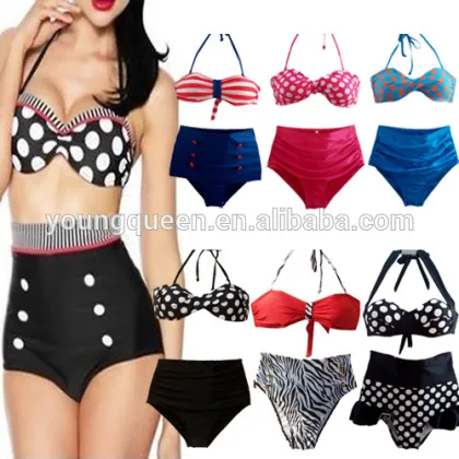AZ54 retro Swimsuit belly waist bandage hanging neck waist swimsuit Daquan Bikini wave point
