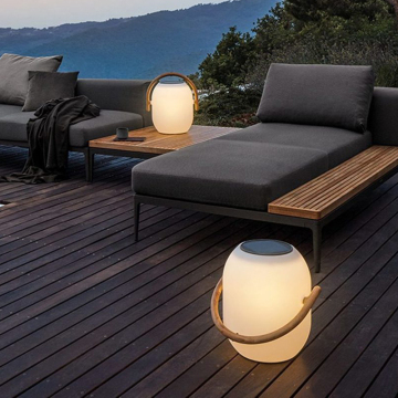 Popular Solar Camping Floor Lamp with Iron Wood Grain Handle