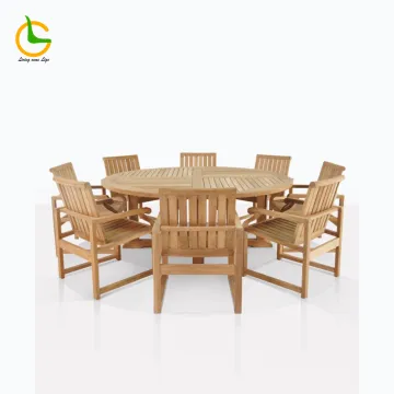 Modern Teak Outdoor Patio Dinner Furniture - Luxury Villa Round Table and Dining Chairs