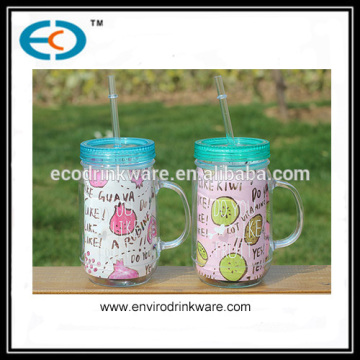 20OZ wholesale BPA free double wall plastic with handle mason jar