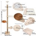 Adjustable Floor to Ceiling Large Wooden Cat Tree Tower 4 Levels Eco-Friendly Modern Design Comfortable Hammock for Cats AIBIKE
