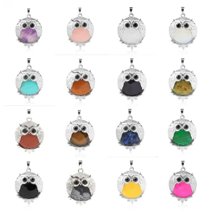 Lapis Lazuli 24mm Beads Silver Owl Pendant