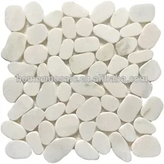 Matte surface white colour flat cut Pebble mosaic stone tile