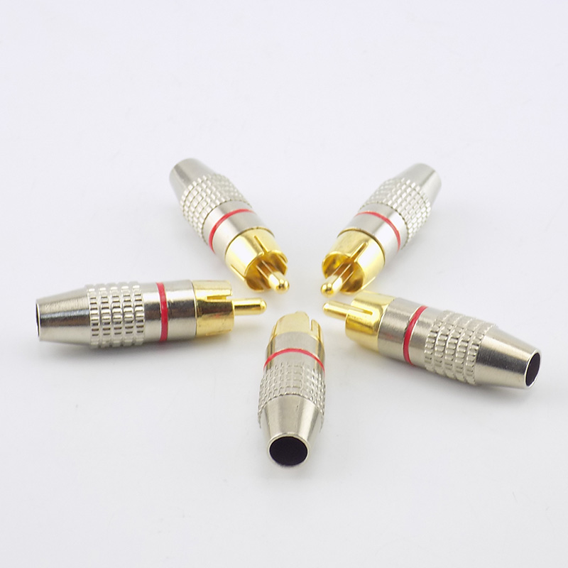 5pcs/10pcs RCA Male Plug to cabling Connector Adapter Audio Video Cable CCTV camera Non Solder Gold Plated Accessories