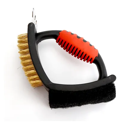 2-in-1 BBQ Grill Brush with Plastic Handle, Black Nylon Bristles and Grill Scraper