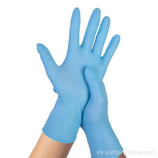 Guantes de polvo azul de nitrilo médico desechable