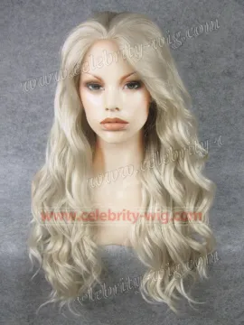 Heidi Klum Supermodel Celebrity Style Long Wavy Golden Blonde Synthetic Lace Front Wig