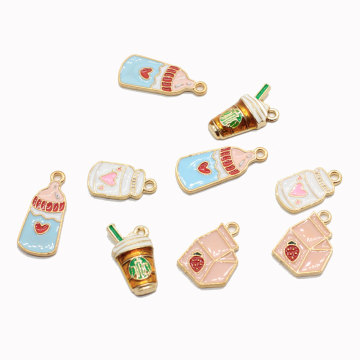 100Pcs/Lot  Drink Bottle Charms Kawaii Enamel Drink Bottle Pendants 3D Enamel Drink Charm Pendants Jewelry Making Findings