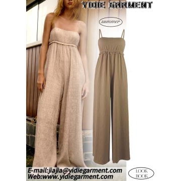 Sleeveless Spaghetti Strap Pleated Halter Jumpsuit