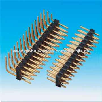 Right Angle Pin Header Connectors, 2.54mm, 0.1-inch, Pitch/Tri-row Type/H=2.5mm/Gold Flash/RoHS Mark