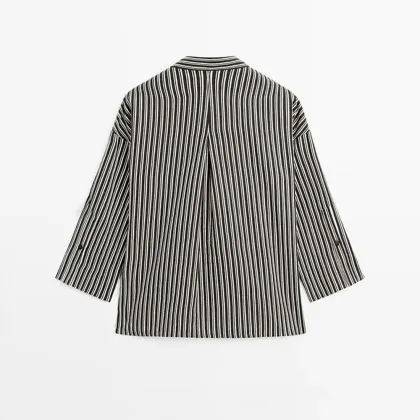 Women's urban minimalist striped cotton blend shirt