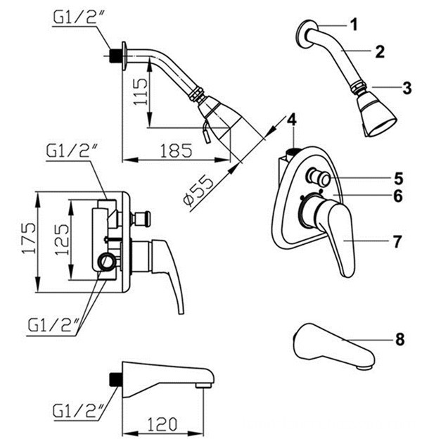 Wall-in Bathtub Shower Mixer Faucets