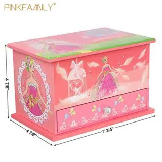 Beautiful box pink jewelry box custom song music box with a dancing ballerina